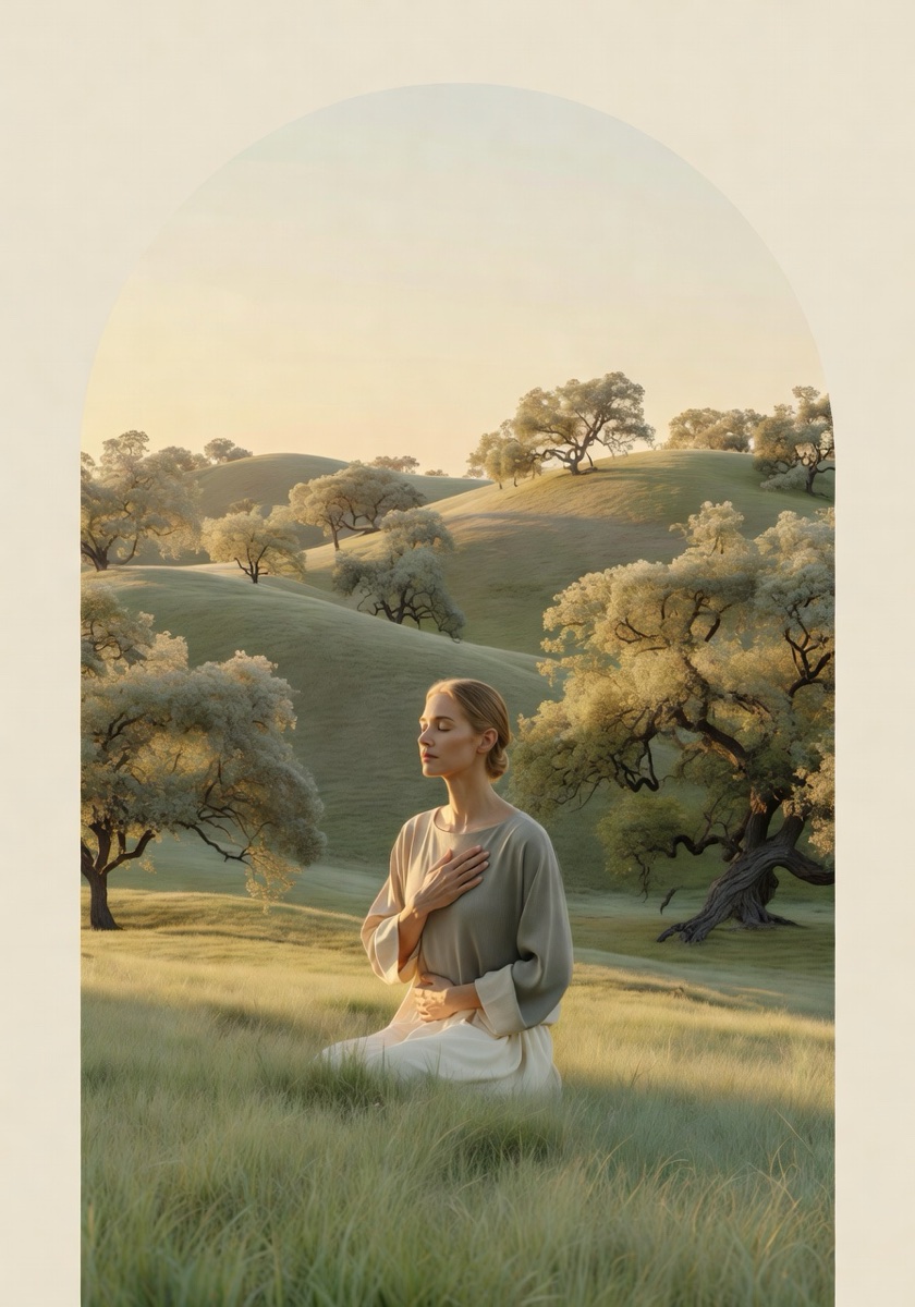 A calm figure in nature listening to the story held in the body
